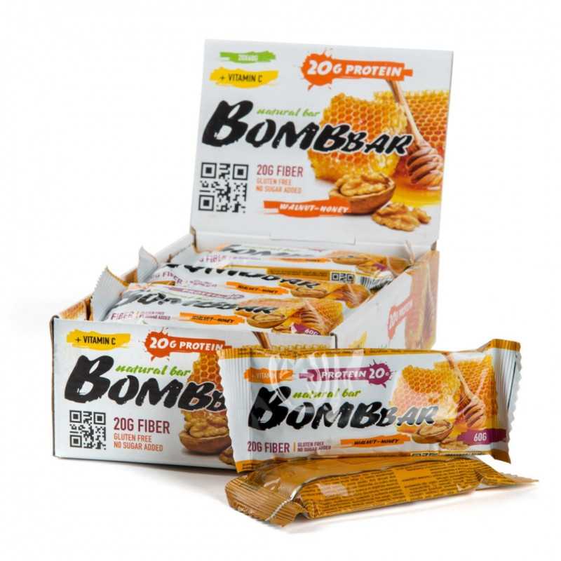 Bombos baltymų baras „graikinis riešutas su medumi“, 60 g