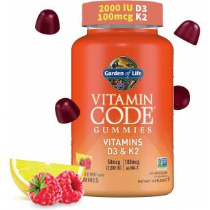 Vitamin Code guminukai su vitaminais D3 ir K2, aviečių ir citrinų skonio - 45 guminukai