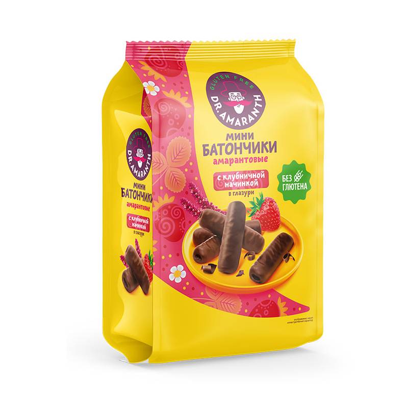 Мини-батончики «Dr.AMARANTH» с клубничной начинкой в глазури - 100г