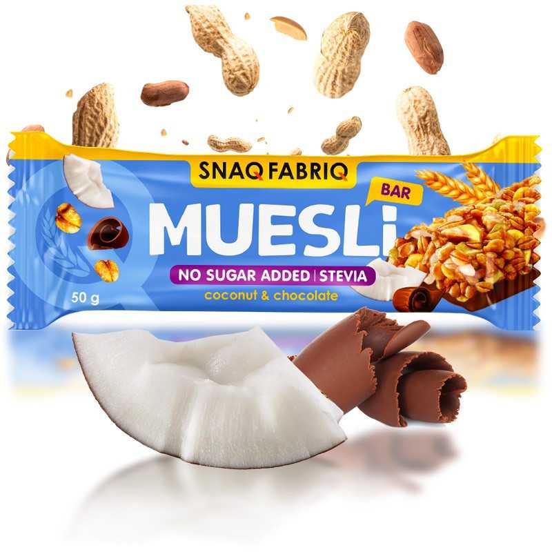 „SNAQ Fabriq Muesli“ baras su pieno šokoladu „kokosu“, 50 g