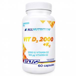 Vitaminas D3 2000 + K2, linų sėmenų aliejus - 60 kapsulių