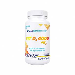Vitaminas D3 4000 + K2, linų sėmenų aliejus - 60 kapsulių