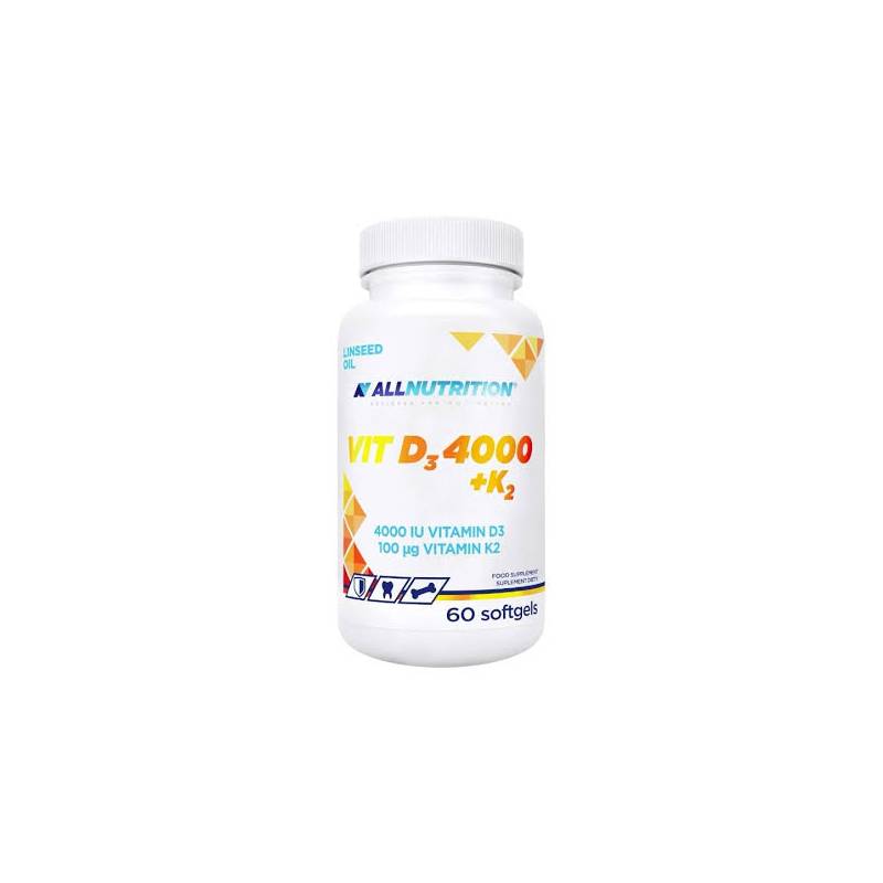 Vitaminas D3 4000 + K2, linų sėmenų aliejus - 60 kapsulių