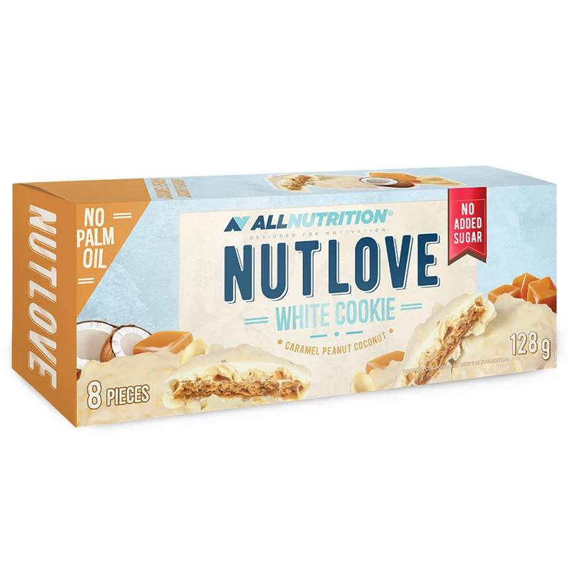 NUTLOVE piena cepums, karamele, zemesrieksti un kokosrieksts - 128 g NUTLOVE piena cepums, karamele, zemesrieksti un kokosrieksts - 128 g