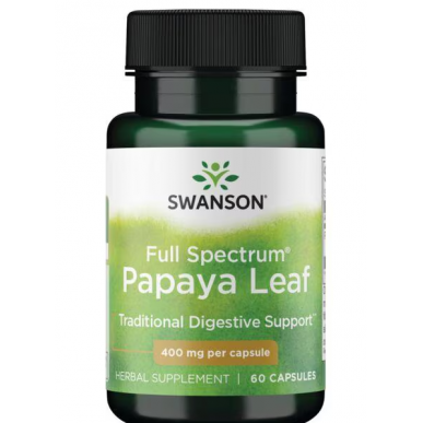 Swanson pilna spektra papaijas lapas, 400 mg - 60 kapsulas – madala kalorsusega toode firmalt SWANSON, osta SportFit-ist