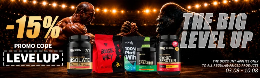 The Big Level Up — 15 % alennus proteiinista, gainereista ja kreatiinista